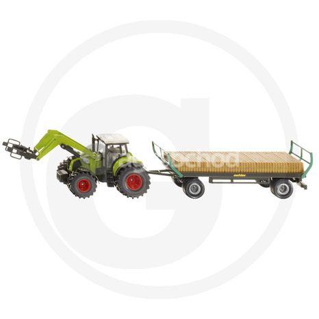 Traktor Claas Siku s nakladačom balíkov a prívesom